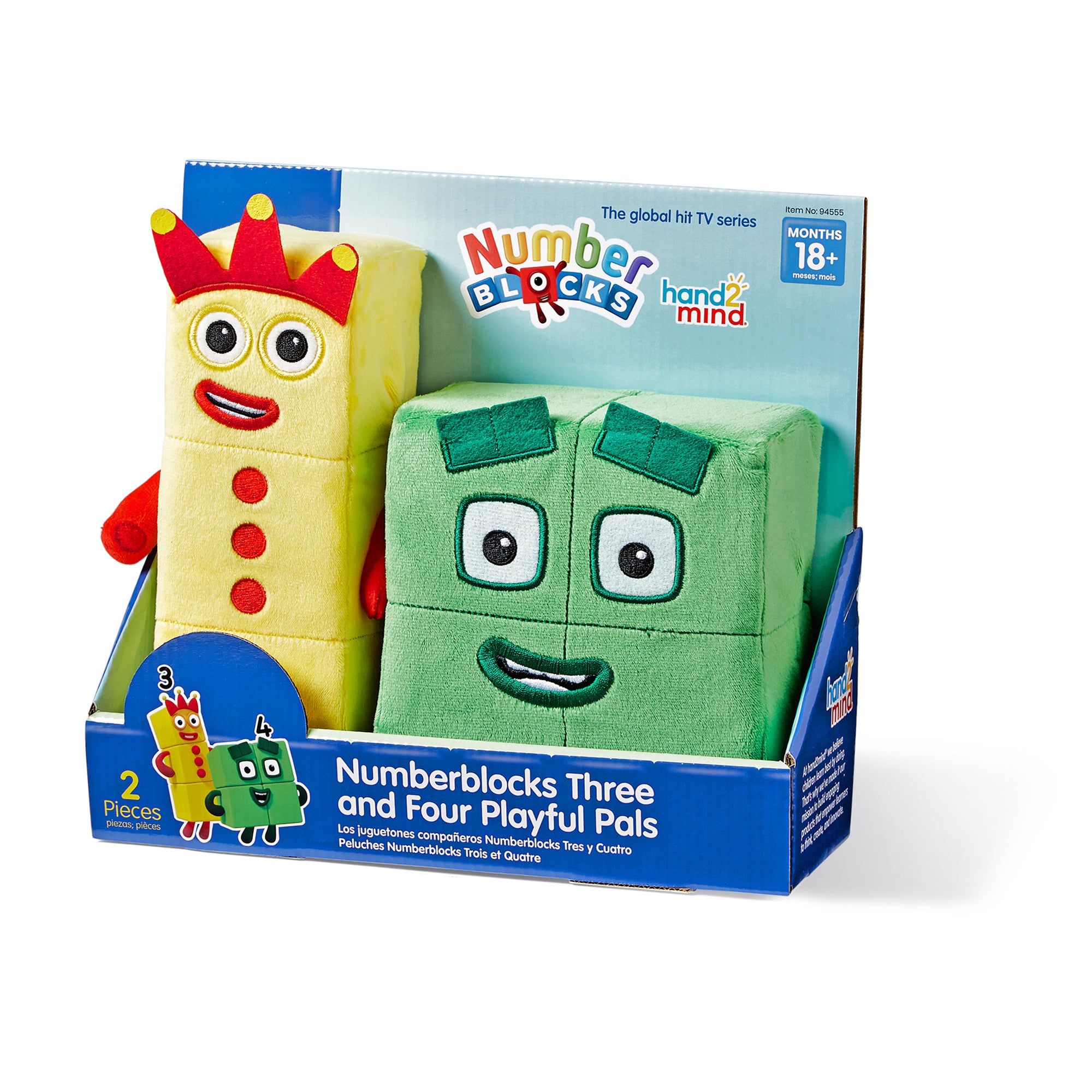 Hand2Mind Numberblocks 3 & 4 Playful Pals Plush - Yellow & Green - Image 2